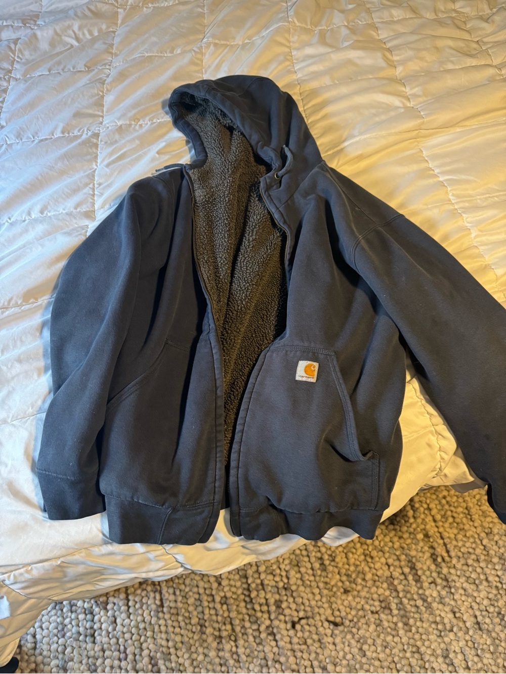 Carhartt Olive Green Sherpa-Lined Jacket with Orange Logo